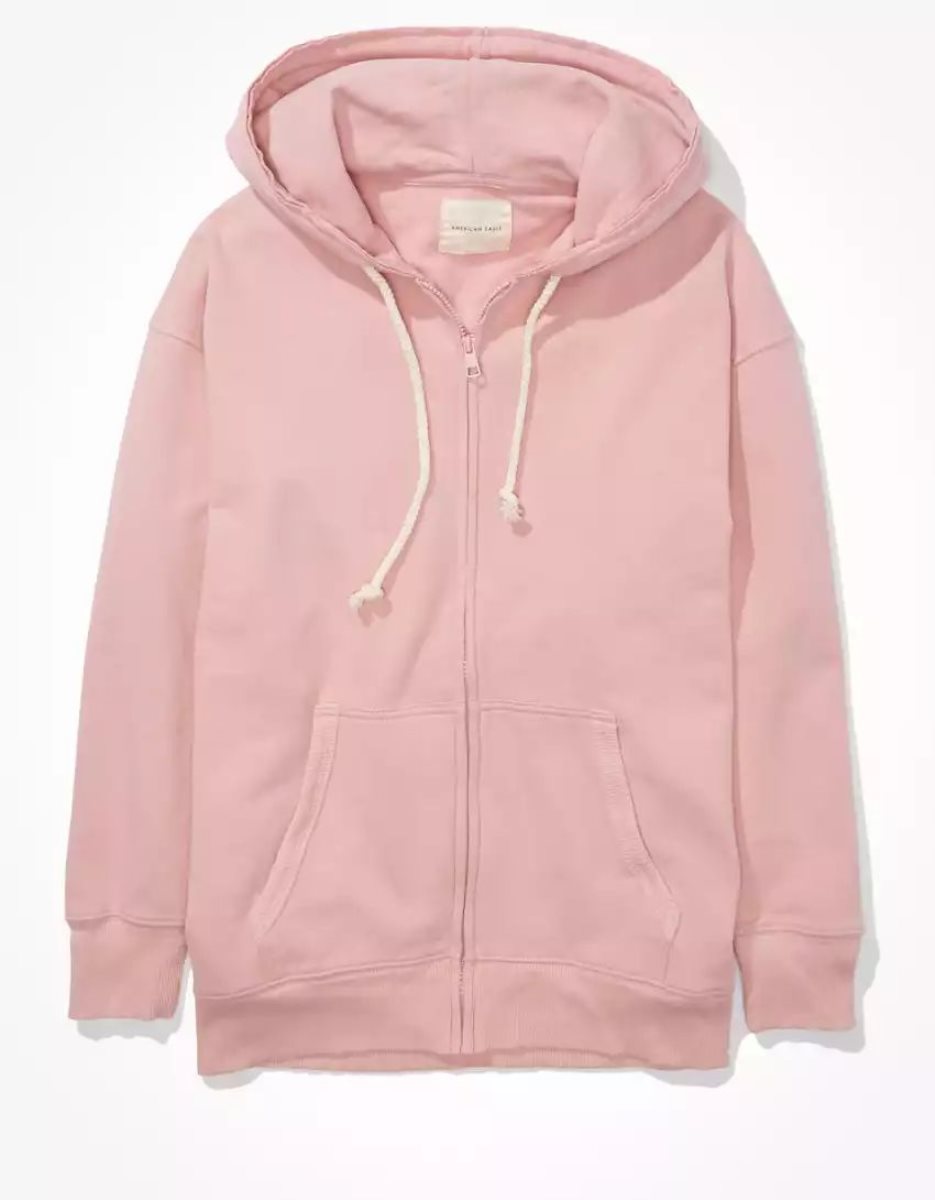 Sweat à Capuche American Eagle AE Oversized Zip-Up Rose Femme | MMG-34564426